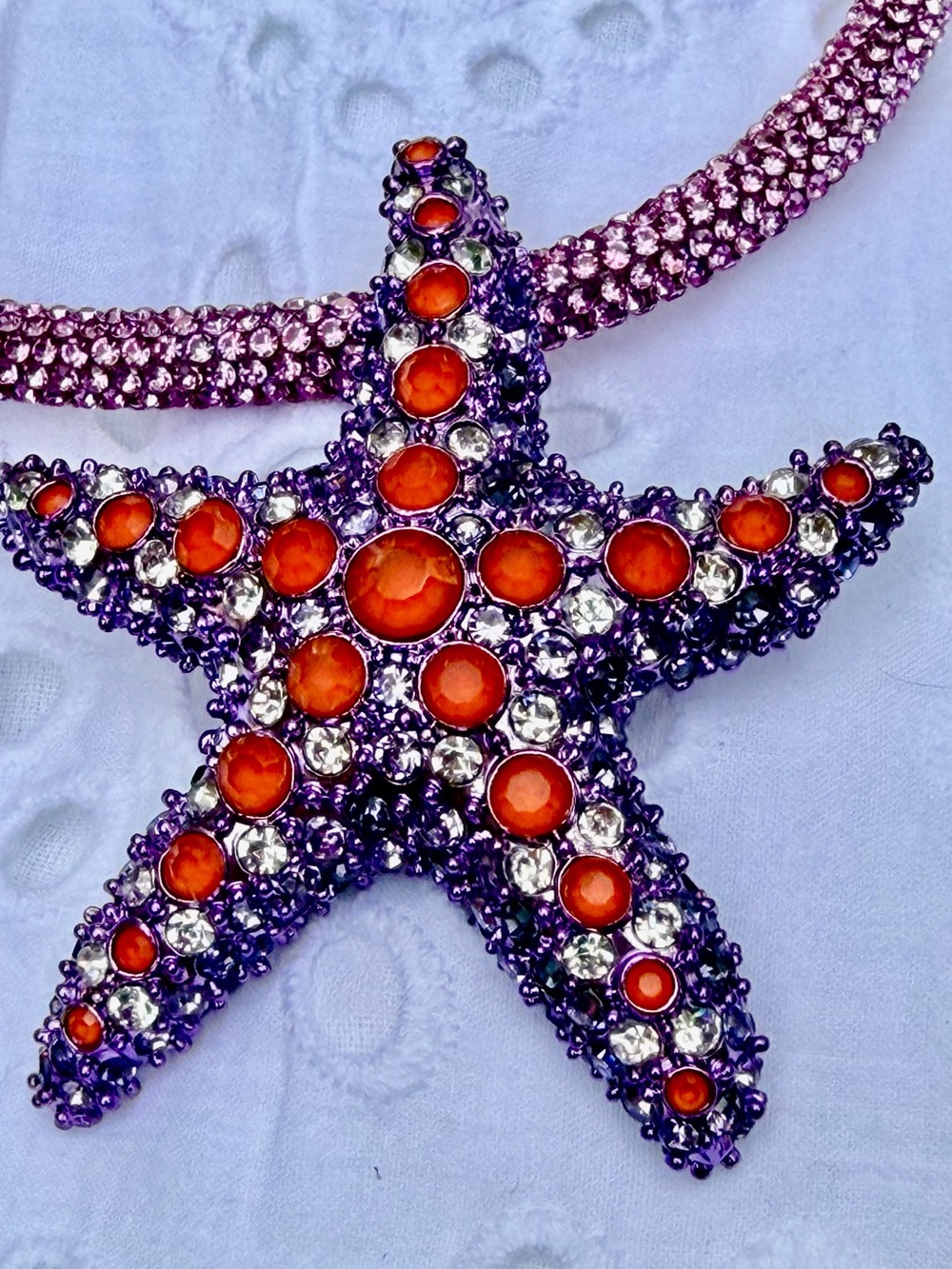NWT Betsy Johnson Starfish Pendent Necklace -Purple, Pink and Coral Coastal Glam
